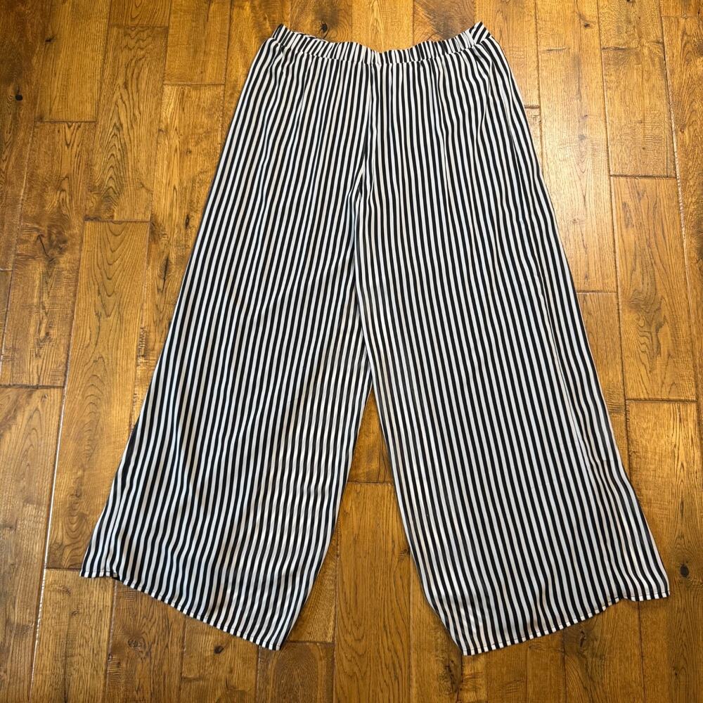 New Directions Black White Stripe Wide Leg Lined Palazzo Pants Womens Sz Large - Picture 6 of 6
